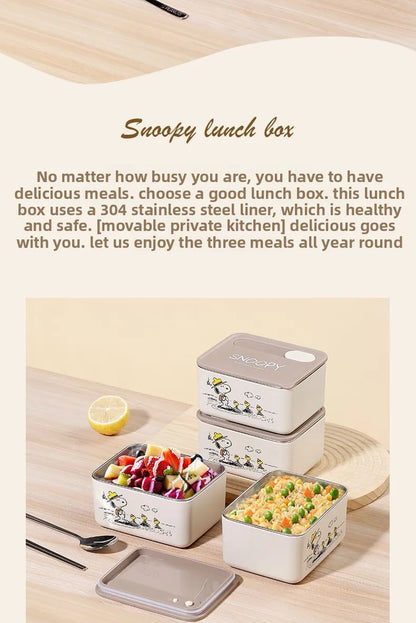 Cute Snoopy cartoon insulation lunch box multi-layer convenient to carry 304 stainless steel large capacity lunch box gift