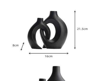 ,  Hollow Cuddled Ceramic Vase, 2 for Modern Home Decoration, Boho Donut Vase, Black and White Minimalist Decorative Flowerpot