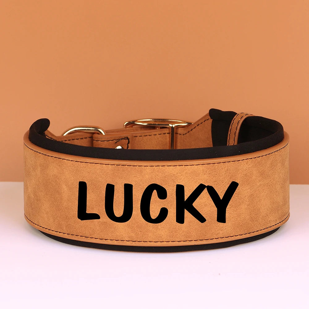 Customized Leather Dog Collar Personalized Wide Padded ID Collars Free Print Name Number For Medium Large Dogs Dogs Greyhound