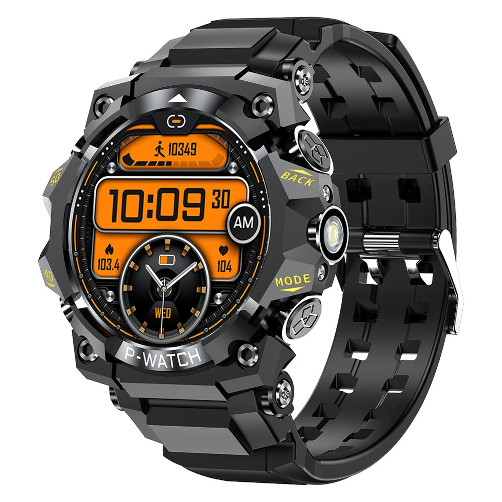 Outdoor Sport Smart Watch LED Flashlight Health Monitor Bracelet Bluetooth Make Answer Call Waterproof Men Military Smartwatch
