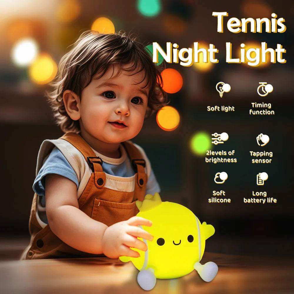 LED Tennis Night Light for Baby Nursery Toddler Fun Football Silicone Sleeping Light Rechargeable Bedside Touch Lamp For Room