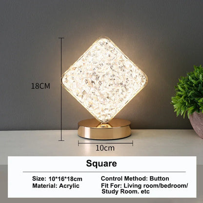 Night Light Bedroom Crystal Touch Dimming Room Home Decor Aesthetics USB Bedside LED Ambient Table 3D Moon Lamp
