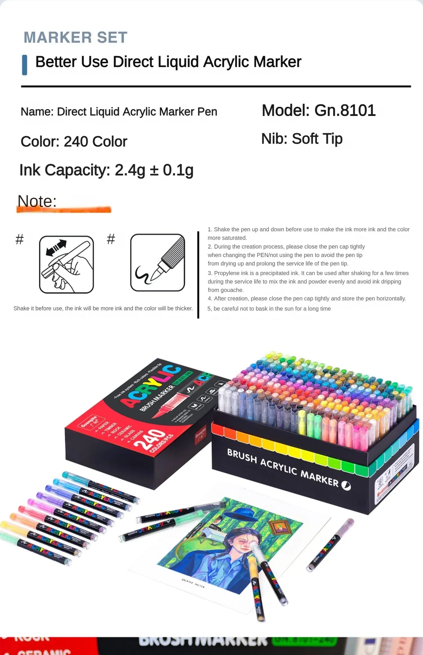 168-288 Colors Liquid Acrylic Marker Pens,Brush Soft Tip Juicy Ink Art Supplies For Students,GuangNa Stationery School Supplies
