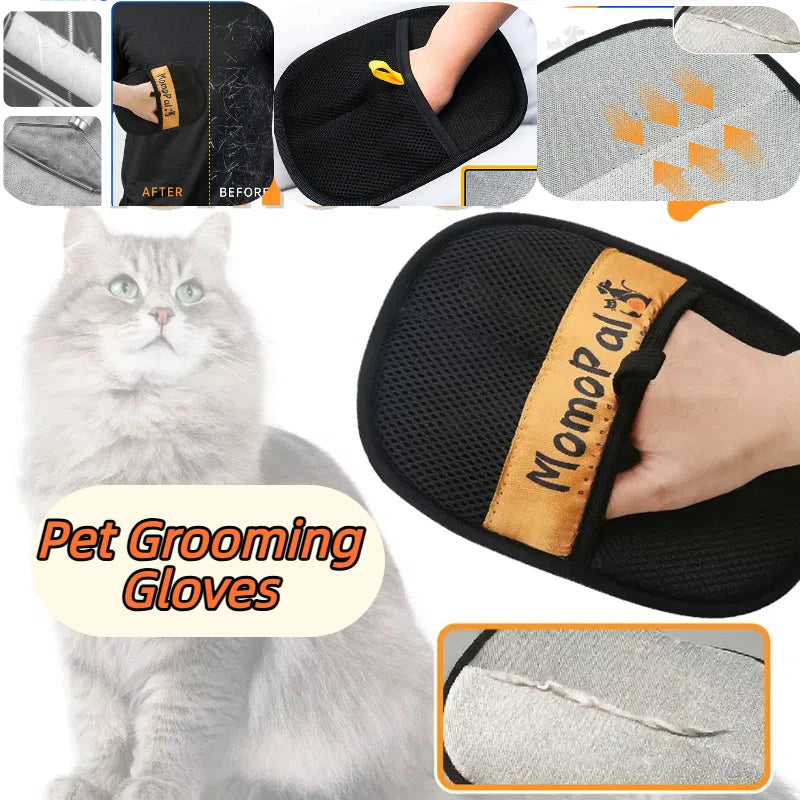 Upgraded Pet Grooming Gloves Cats Hair Brush Pet Removal Gloves Dual Brush Static-free Cat Cleaning Tool Hair Stripping Mitts