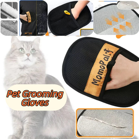 Upgraded Pet Grooming Gloves Cats Hair Brush Pet Removal Gloves Dual Brush Static-free Cat Cleaning Tool Hair Stripping Mitts