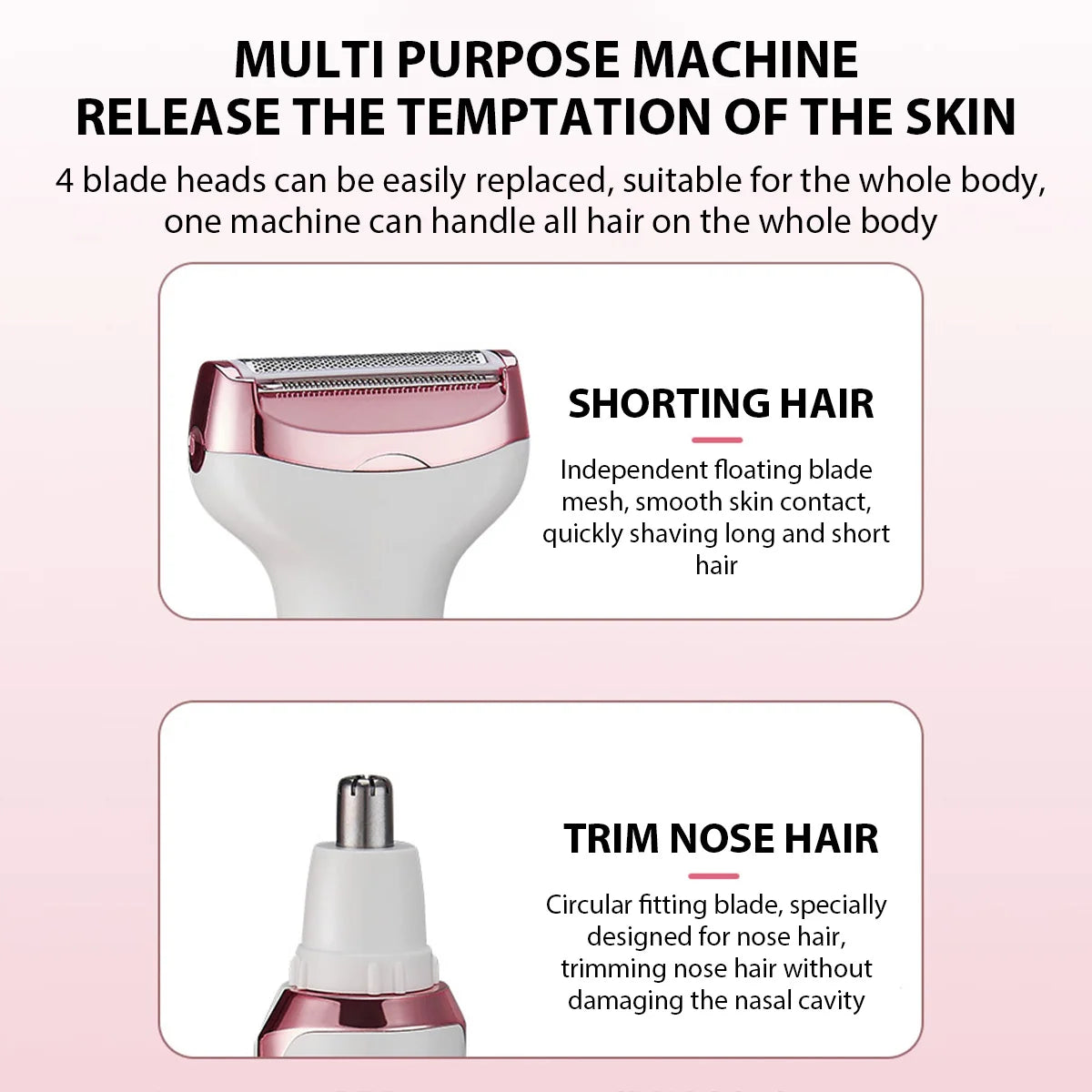 4in1 Electric Epilator Lady Shaver Body Arm Leg Hair Removal Device Painless Cordless Eyebrow Trimmer Women Razor USB Charging