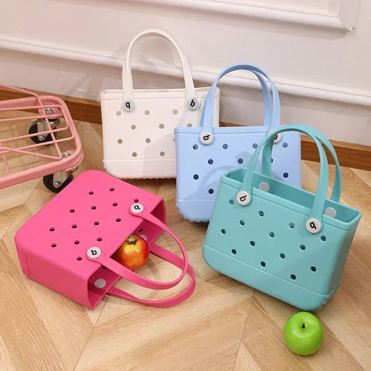 Waterproof Summer Storage Basket Mini Kid Beach Bogg Bag Women Shopping Bag Picnic Rubber Jelly Tote Bogg Bag Kid Purses