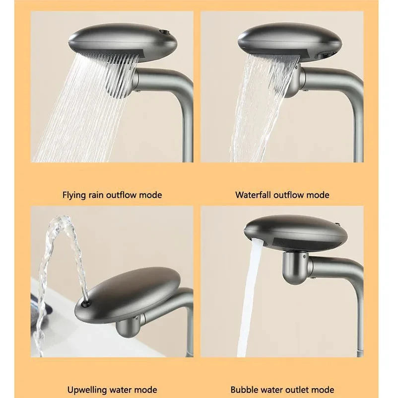 Torneira multifuncional para cascata, 4 modo de saída de água, torneira de pulverização, Rotação 360 °, água quente e fria, mist