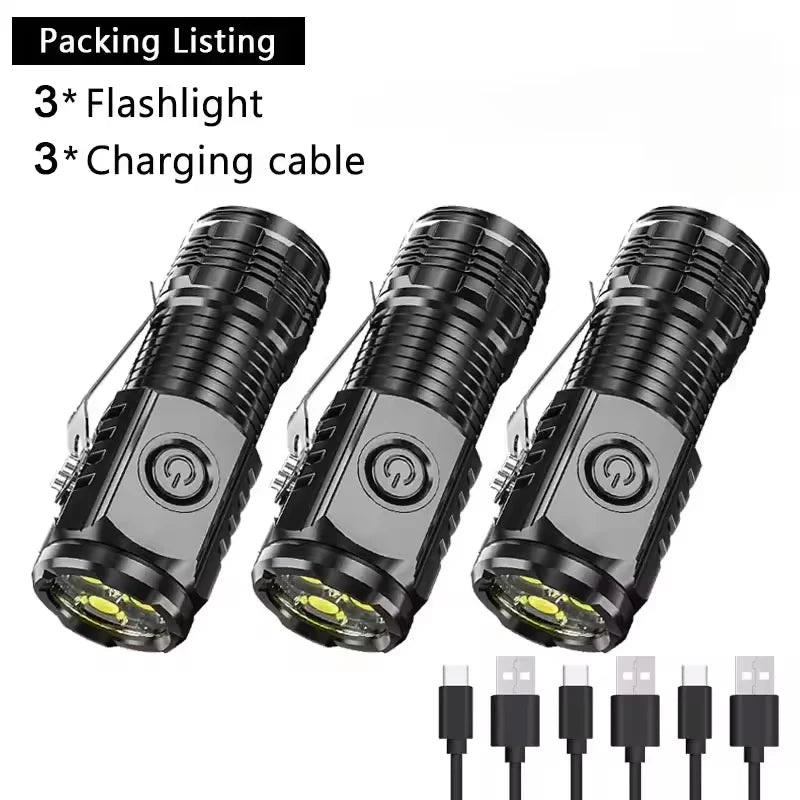 New Ultra Powerful Flashlight 3 Core LED Mini Tactical Flashlight USB Rechargeable High Power Torch With Magnet Hand Lamp