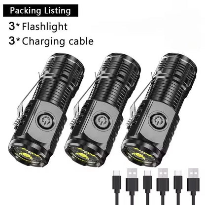 New Ultra Powerful Flashlight 3 Core LED Mini Tactical Flashlight USB Rechargeable High Power Torch With Magnet Hand Lamp