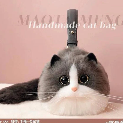 One Shoulder Bag Female Design Small Man Messenger Bag Versatile Hand Made Autumn and Winter Plush Cute Cat Bag