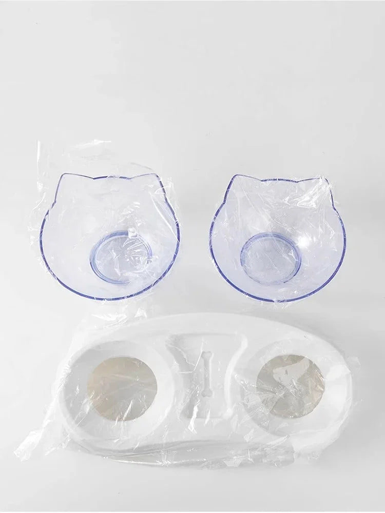 Pet Double Bowl Cat Bowl Dog Bowl with Stand Transparent Double Bowl Pet Feeding Cat Water Bowl Cat Food Pet Bowl Dog Feeder