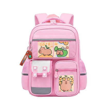 Multi-Compartment Capybara Backpack Waterproof Oxford Cloth Cartoon Animal School Bag Lightweight with Reflective Strip
