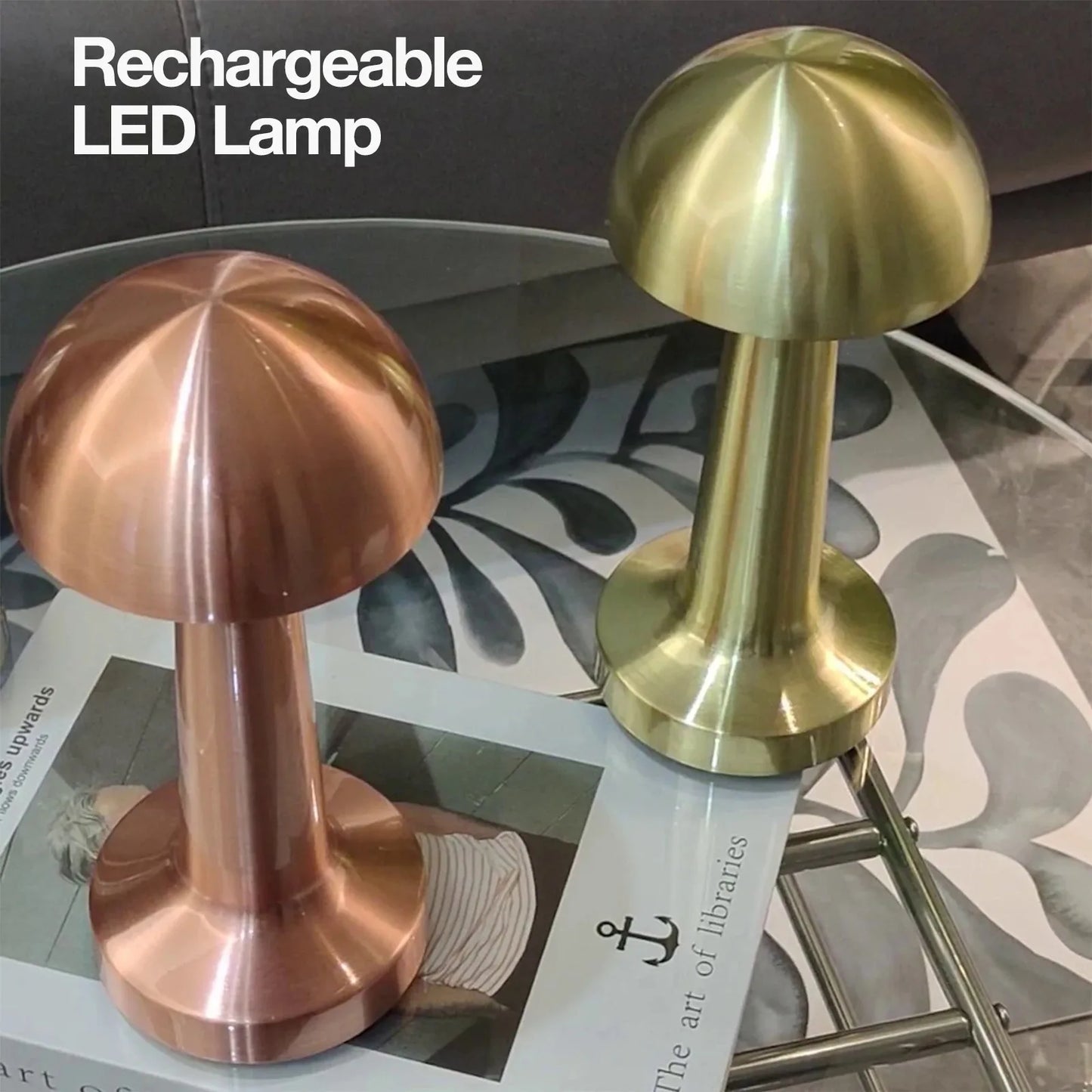 LED Table Light 3 Color Modes Retro Coffee Table Lamp with Touch Control Mushroom & Dumbbell Styles Sensor Rechargeable Night