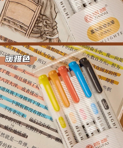 5 Colors/box Double Headed Highlighter Pen Set Fluorescent Drawing Markers Highlighters Pens Art Japanese Cute Pastel Stationery