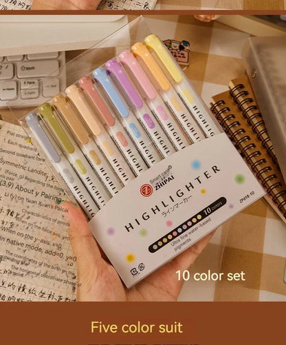 5 Colors/box Double Headed Highlighter Pen Set Fluorescent Drawing Markers Highlighters Pens Art Japanese Cute Pastel Stationery