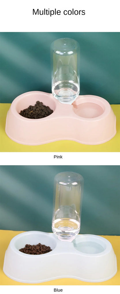 Cat Bowl, Cat Eating and Drinking Water All-In-One Pet Double Bowl, Anti-Knock Over, Automatic Water Refill Pet Bowl