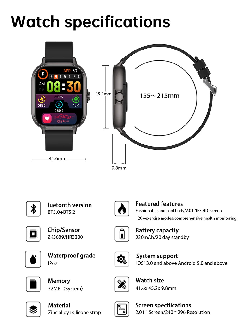 2025 2.01'' Smart Watch Bluetooth Call Play Music Smartwatch Fitness Clock Sport Waterproof Watches for Men Women iPhone Android