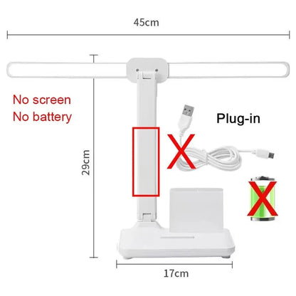 LED Table Lamp USB Chargeable Dimmable Clock Desk Lamps 2 Heads 180 Rotate Foldable Eye Protection Desktop Reading Night Lights