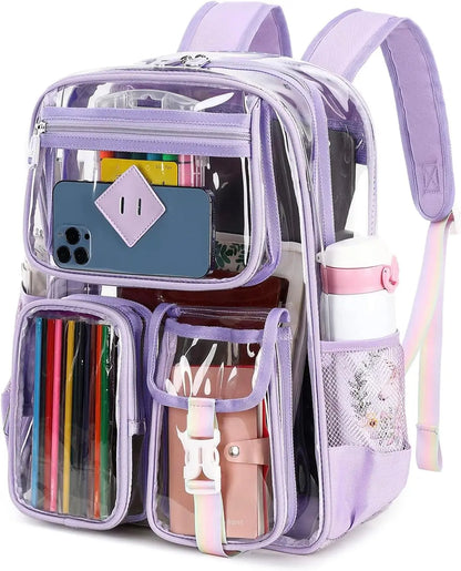 Clear Backpack for School,Heavy Duty PVC Transparent Bookbag for Girls Stadium Approved See Through Backpack