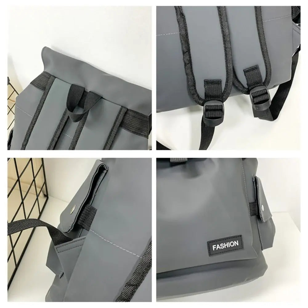 Large Capacity Men's Shoulder Bag Waterproof Multi Pocket Students School Bag Wear-Resistant Solid Color Business Backpack