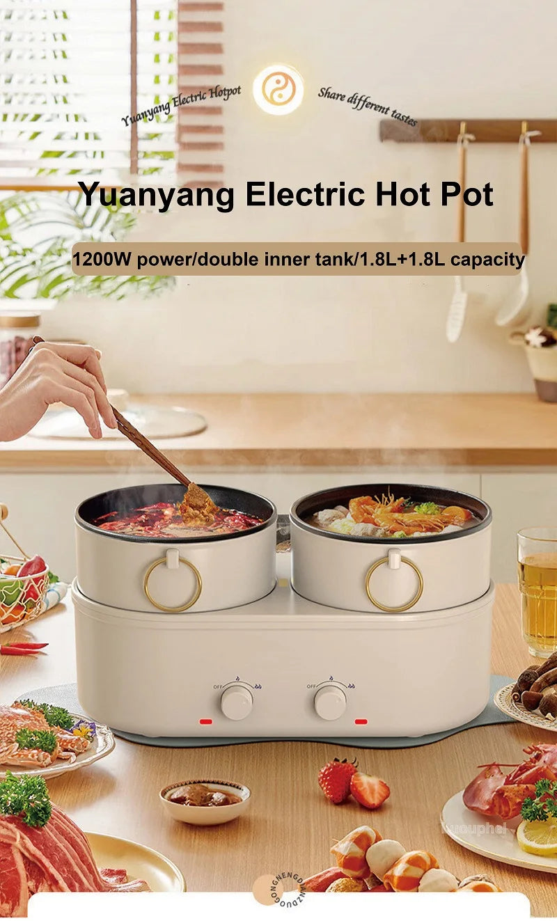 1.8L Home Dual Capacity Electric Cooker Split Yuanyang Electric Hot Pot Multifunctional Pot Non-stick Electric Frying Pan 220V