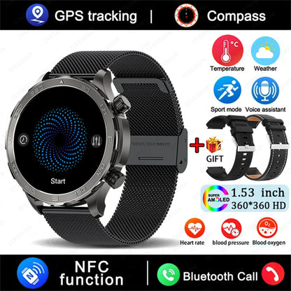 2025 New GPS Bluetooth Call Smart Watch Men AMOLED HD Screen Heart Rate NFC IP68 Waterproof Sports Smart Watch For Android iOS