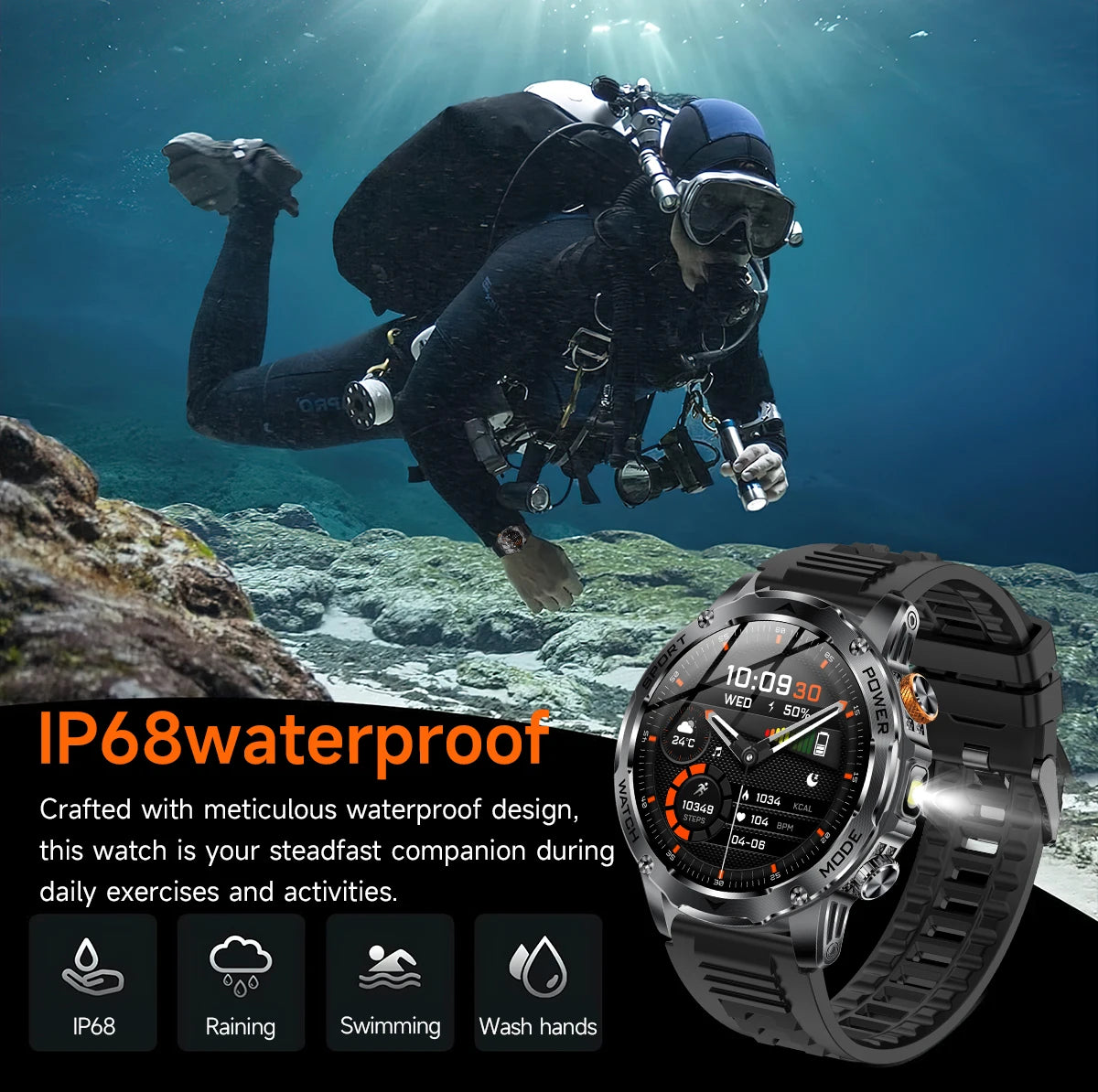 LIGE New 1000mAh Big Battery Smart Watch Men LED Flashlight BT Call IP68 Waterproof Men Watches Spots Smartwatch For Android ios