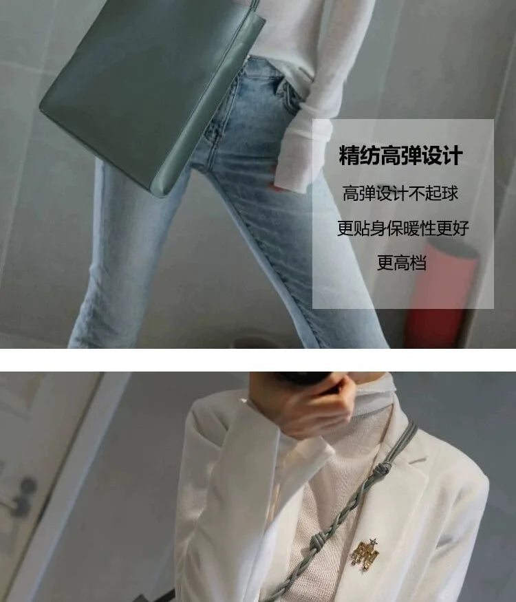 2023 New autumn/winter cashmere sweater women's turtleneck pullover ultra-thin pile neck sweater wool knit