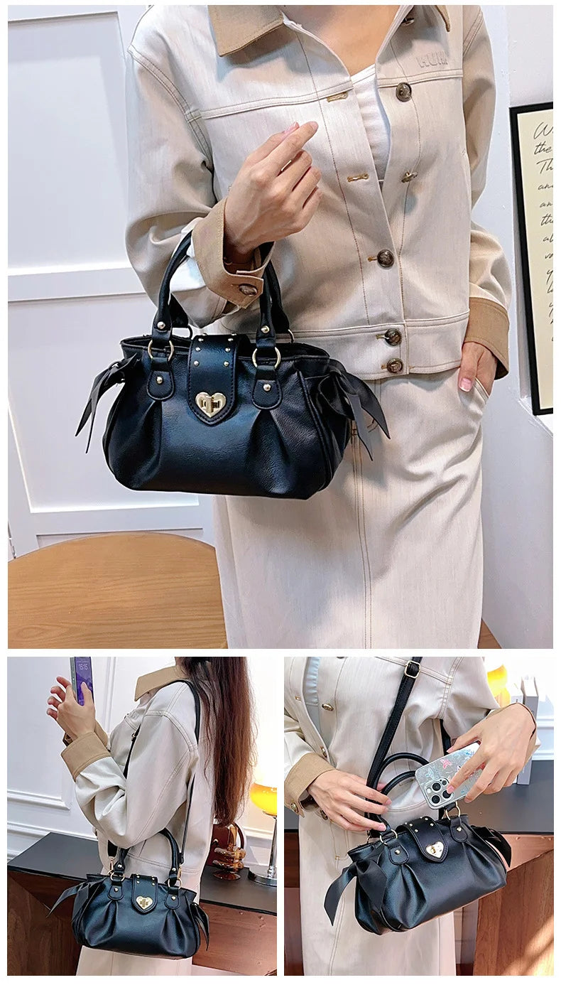 Sweet Bow Lolita Pink Hand Bag Purse Women Harajuku Love Heart Soft Crossbody Bag Lady Kawaii Large Capacity Shoulder Bag Female
