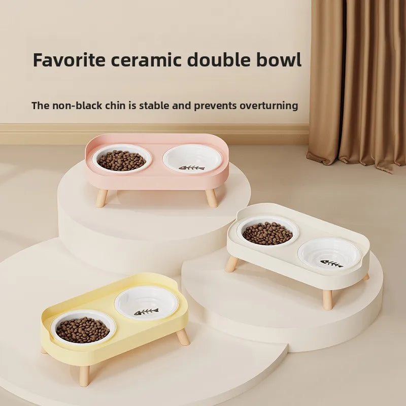 Pet Bowl PP Plastic Double Bowl Anti-killing Bowl Water and Grain Integrated Dog Bowl Cat Dog Water and Grain Bowl