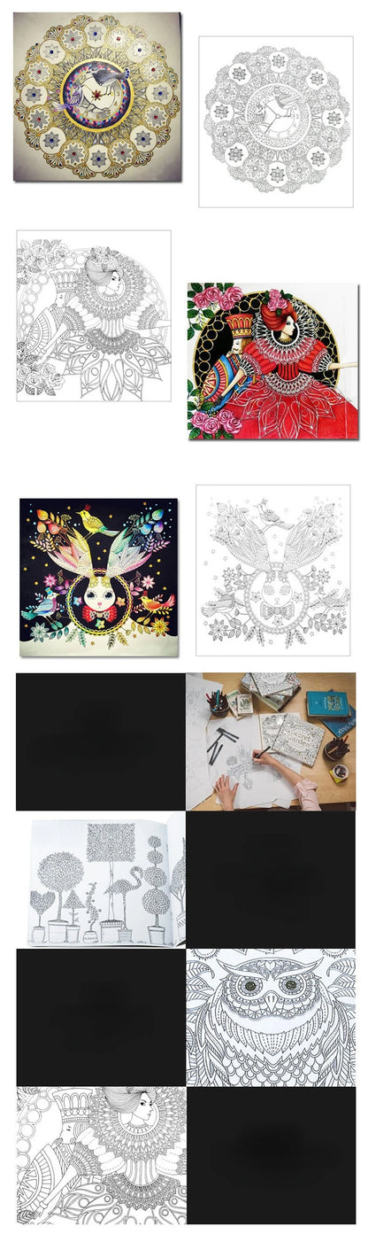 A Hand Painted Explore Wonderland Coloring Book 24 Pages Enchanted Forest/Secret Garden Graffiti Painting Books