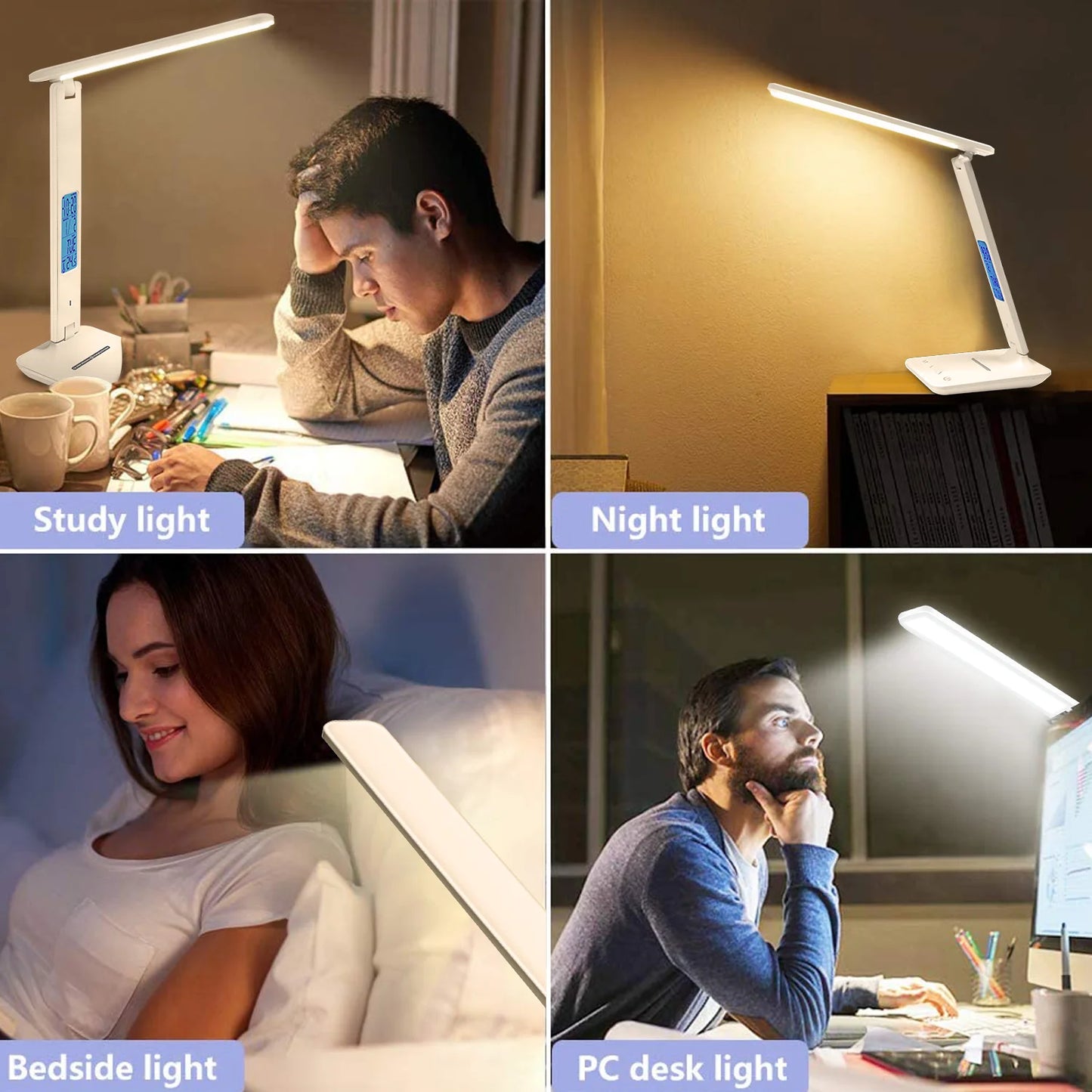 LED Desk Lamp, Office Table Lamp with Wireless Charger, Suitable for Home, Office Dimmable Desk Lamp, with USB Charging Port
