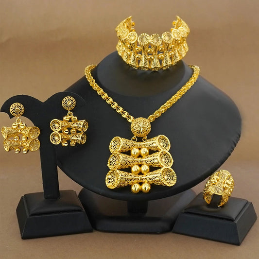 Middle East Dubai Ethiopia Exaggerated Four Piece Set, Indian Fashion Women'S Jewelry, African Earrings, Rings, Bracelets, Neckl