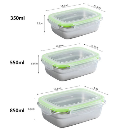 304 Stainless Steel Food Grade 1/3 Set Food Storage Container Lunch Box Leak-Proof Silicone Lid Dishwasher Safe Bento Box