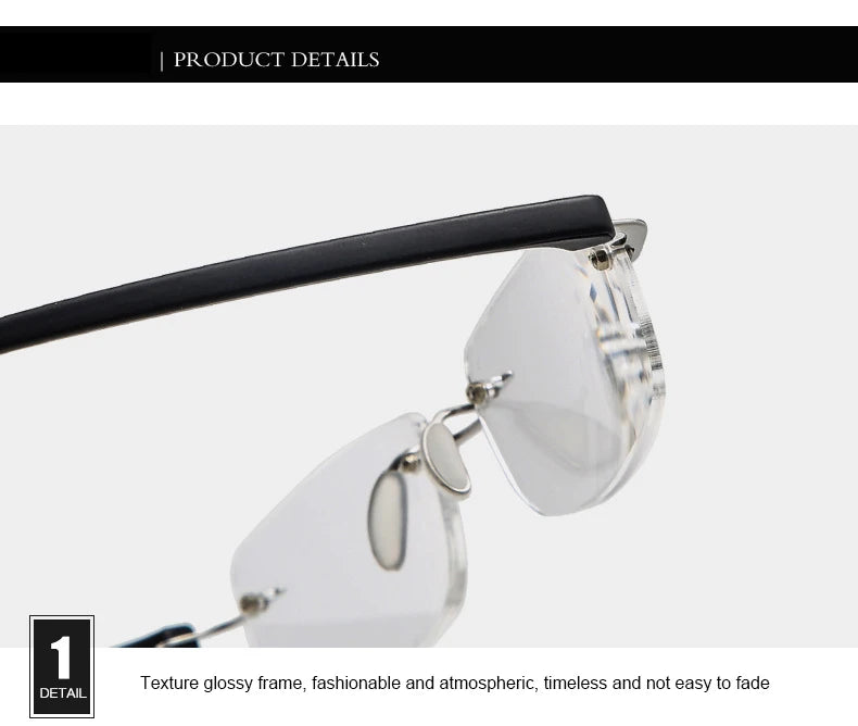 Men's Anti Blue Light Blocking Reading Glasses Cut Frameless Metal HD Lens Eyewear Women Prescription Presbyopic Glasses +400