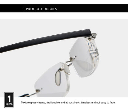Men's Anti Blue Light Blocking Reading Glasses Cut Frameless Metal HD Lens Eyewear Women Prescription Presbyopic Glasses +400