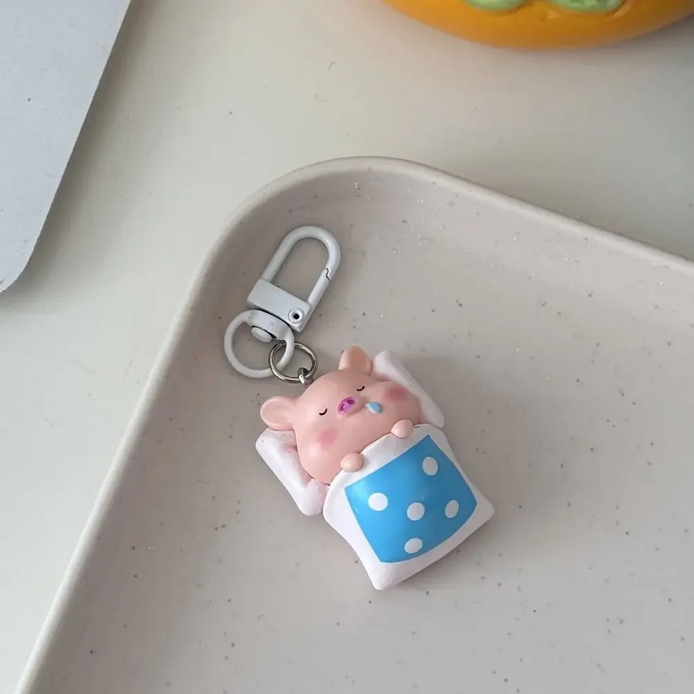 Funny Three-Dimensional Kawaii Pig Keychain Waterme Rain Coat Animal Shape Keychain Sleeping Mobile Phone Bag Pendant