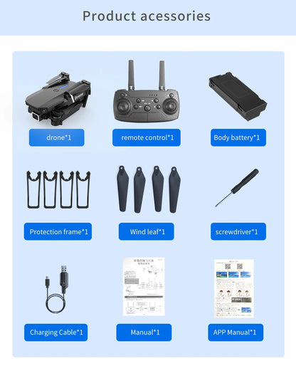 Drone E88 RC Quadcopter Foldable Portable 5G WiFi FPV Drones With 4K HD Camera Altitude Hold Mode follow Drone