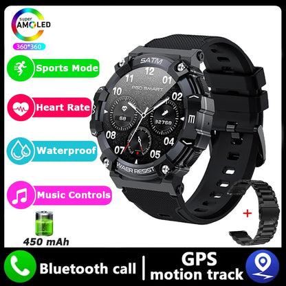 New Outdoor Military Smartwatch For Men Health Monitor Bluetooth Call Voice Assistant GPS Sports Waterproof Men Smartwatch 2024
