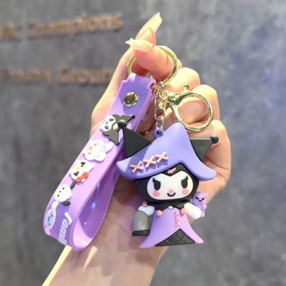 MINISO Cartoon Sanrio Cute Gothic's PVC Key Chain Bag Pendant Doll Rebellious Kuromi Pendant Car Key Chain for Kid Birthday Gift