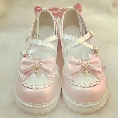 2025 New Autumn Lolita Shoes Bow Cute Soft Girl Wild College Style JK Uniform Round Head Small Leather Shoes Kawaii Shoes