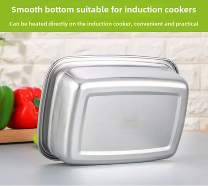 304 Stainless Steel Fresh-keeping Box Sealed Leak Proof Lunch Box Fruit Box with Lid Dumpling Container Refrigerated Storage Box