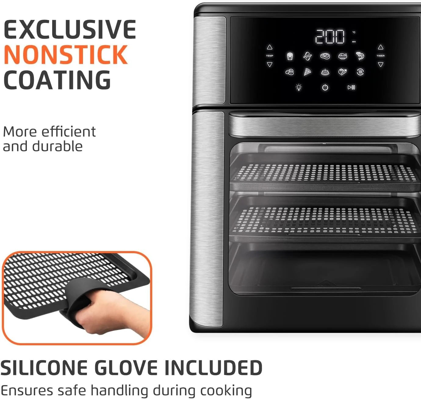 Air Fryer Oven 1800W, 12.7QT Capacity, Touchscreen Panel, Automatic Shut-Off – Black & Stainless Steel