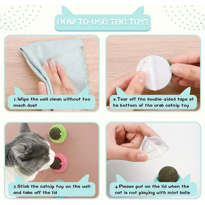 The Catnip Cat Wall Stick-on Ball Toy Scratchers Treats Healthy Natural Removes Balls To Promote Digestion Cat Grass Snack