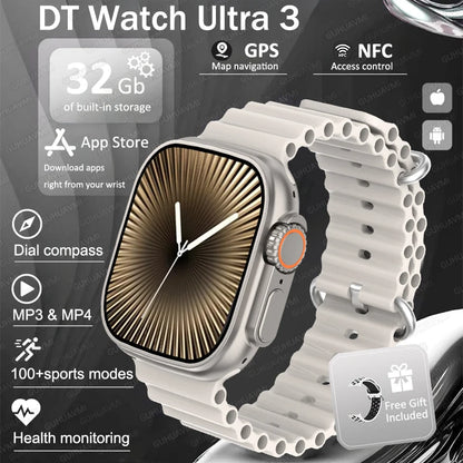 DT Ultra 3 Pro Smart Watch HD AMOLED Screen 32GB MP3 MP4 Player  APP Store GPS Navigator ChatGPT NFC Sports Smartwatch Men Women
