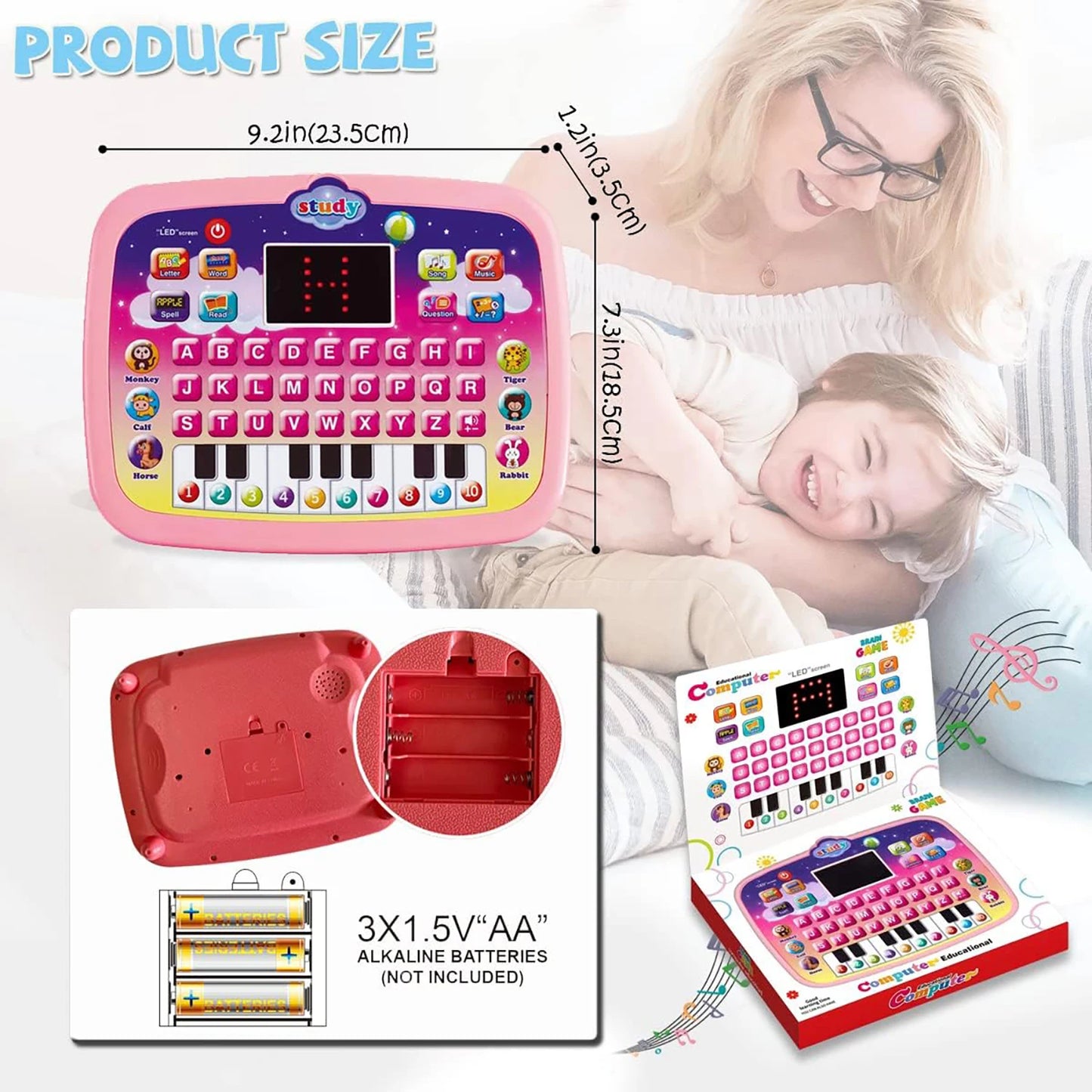 Kids Tablet, Educational Learning Pad with LED Screen, Early Development Interactive Electronic Toy for Boys & Girls