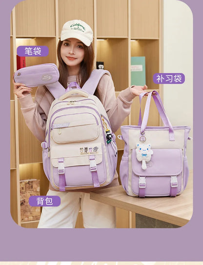 Backpack 3Pcs/Set for Girls Large Capacity Middle Schoolbag Student Schoolbag Set School Backpack Bags for Teenage Students Bag