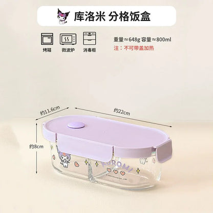 Sanrio Kawaii Hello Kitty Glass Lunch Box My Melody Kuromi Anime Cartoon Sweet Microwaveable Sealed Soup Bowls with Separate Lid