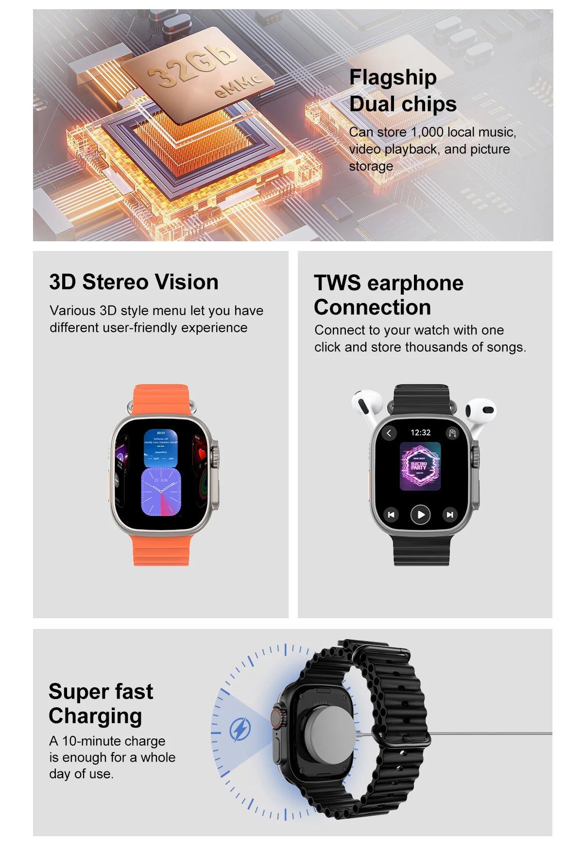 DT Ultra 3 Pro Smart Watch HD AMOLED Screen 32GB MP3 MP4 Player  APP Store GPS Navigator ChatGPT NFC Sports Smartwatch Men Women
